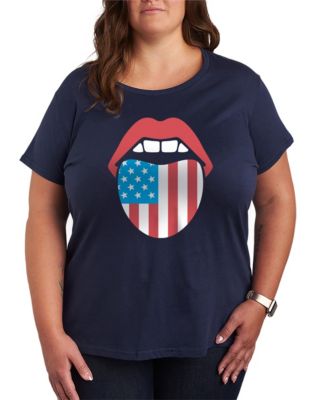 Plus Size Instant Message USA Flag Tongue Short-Sleeve Graphic T-Shirt