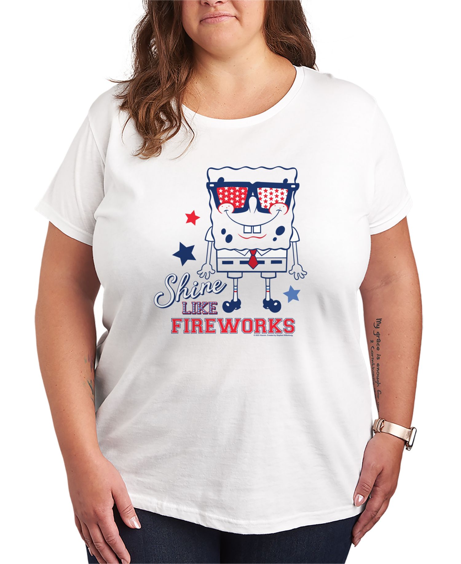 Plus Size SpongeBob Square Pants Shine Like Fireworks Short-Sleeve Graphic T-Shirt