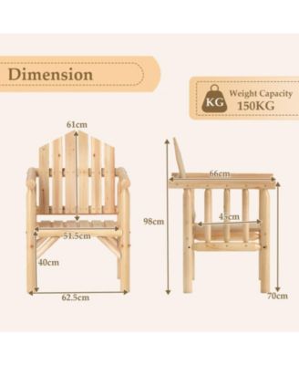 Solid Wood Outdoor Patio Armchair with High 105 Degree Reclined Back and Curved Armrests