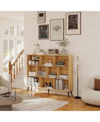10-Cube Wooden 3-Tier Bookcase with 5 Iron Legs, Freestanding Storage Organizer for Home Office