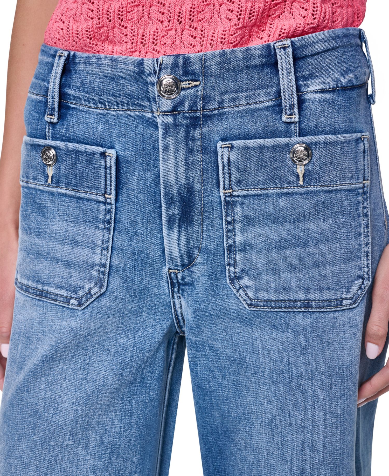 Petite High-Rise Patch-Pocket Wide Leg Jeans