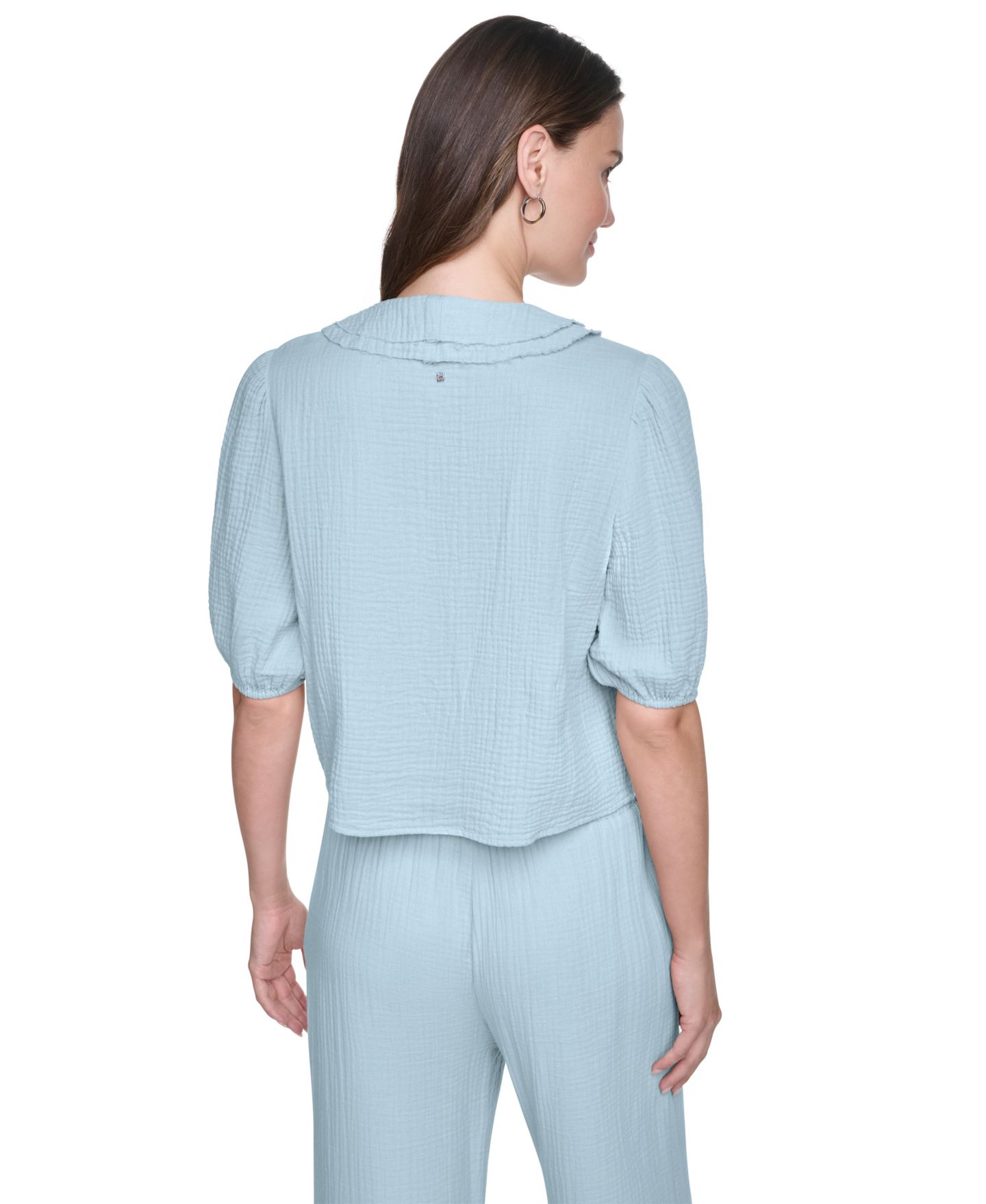 Женская рубашка DKNY Jeans Petite V-Neck Short Puff-Sleeve Tie-Front, цвет: Минеральный — фото 8