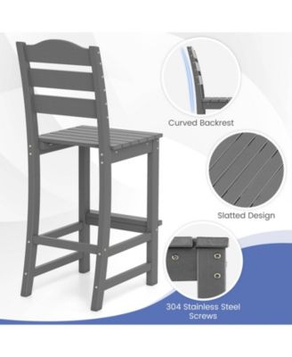 Set of 2 HDPE Bar Stool Tall Chair Backrest Footrest All Weather Patio