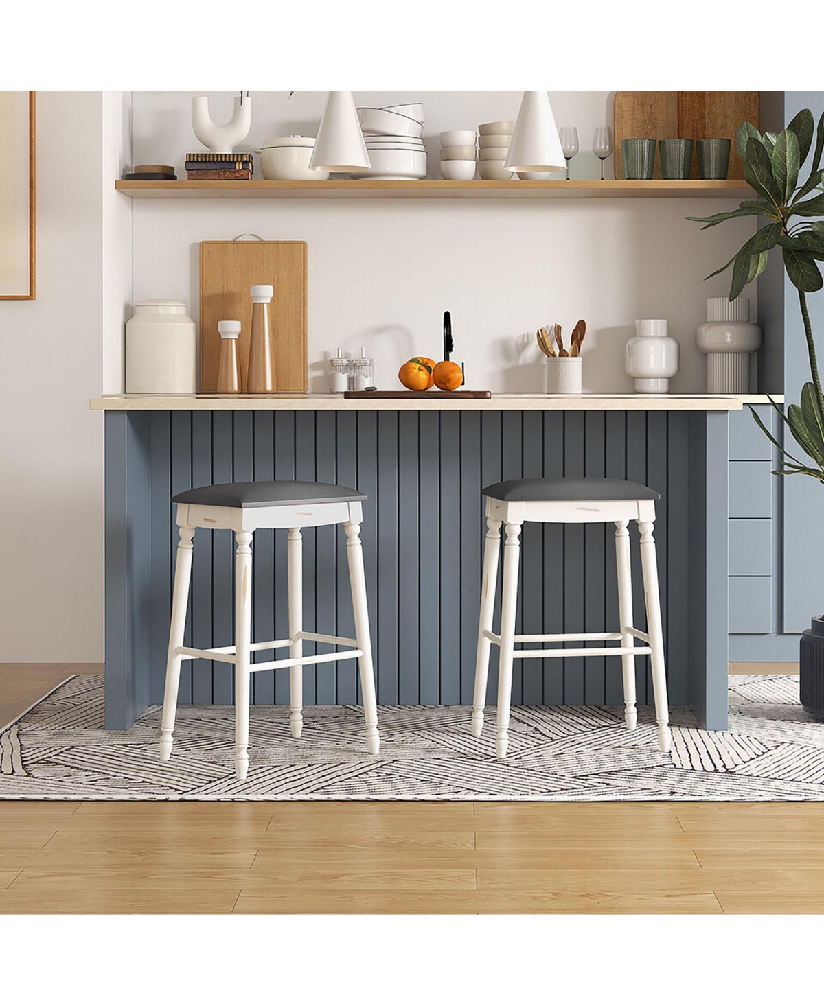 Gymax 29'' Bar Stool Set of 4 w/ Padded Seat Cushions Rubber Wood Legs Upholstered