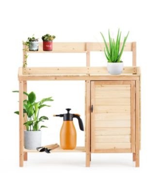 Outdoor Storage Wooden Potting Bench Table with Sink, Garden Table Work Bench with Storage
