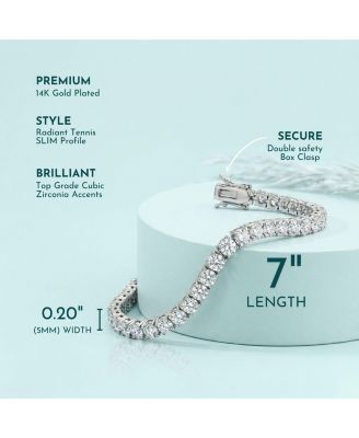 Rachel Glauber Modern White Gold Plated Radiant 5MM CZ Tennis