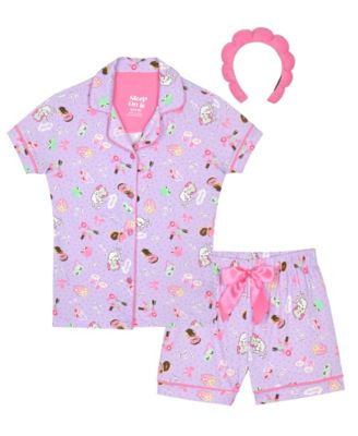 Girls' 7-16 Milky Conversational Print Short Coat and Shorts with Headband, 3-Piece Set