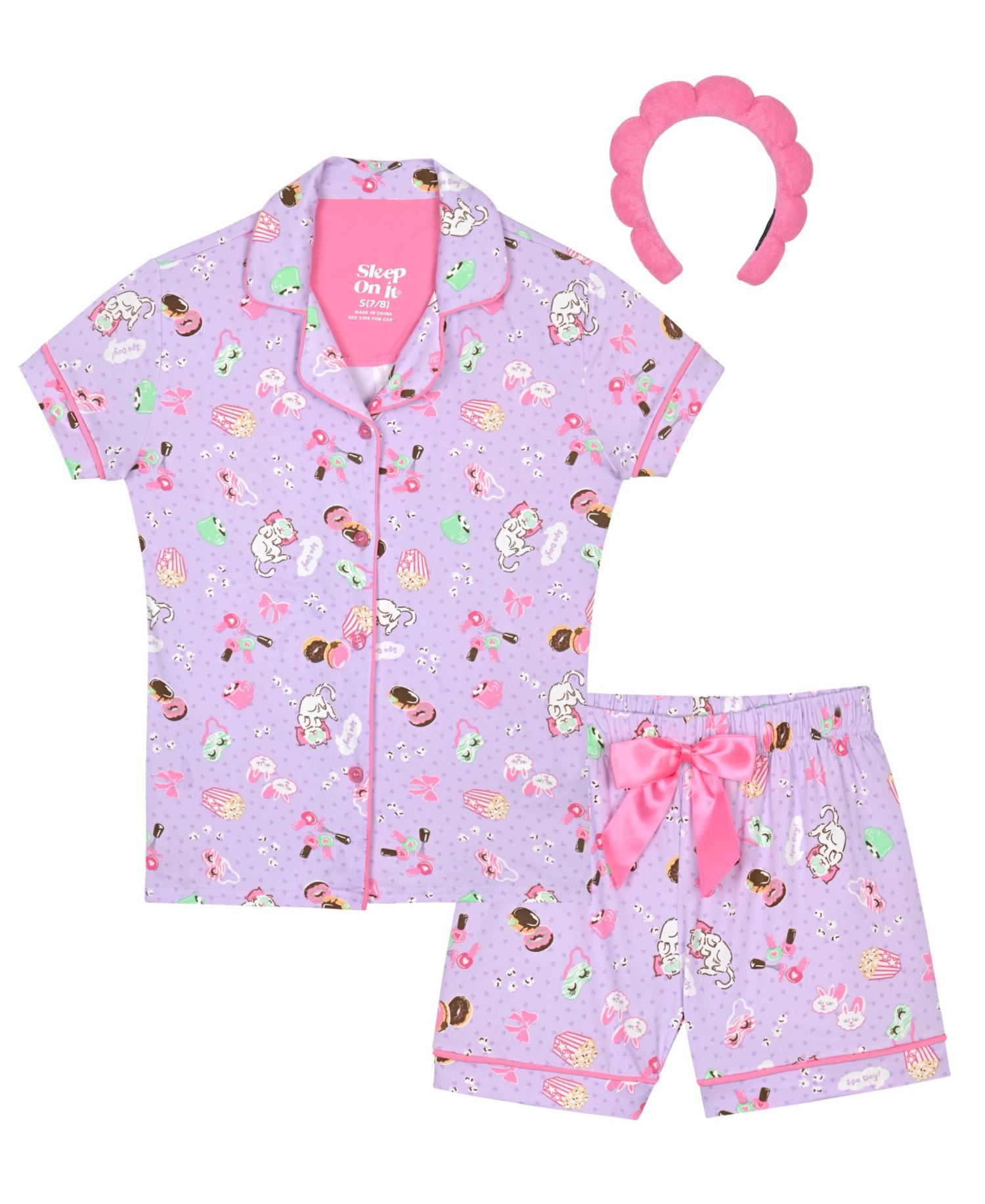 Girls' 7-16 Milky Conversational Print Short Coat and Shorts with Headband, 3-Piece Set