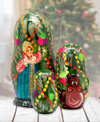 Christmas Tree and Snowmaiden 3-Piece Russian Matryoshka Nested Dolls Set