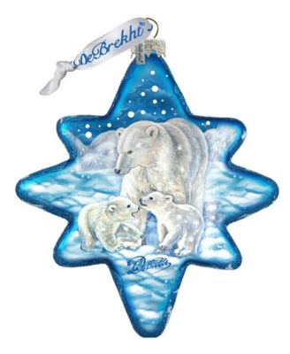 White Christmas Polar Bears North-Star Glass Ornament
