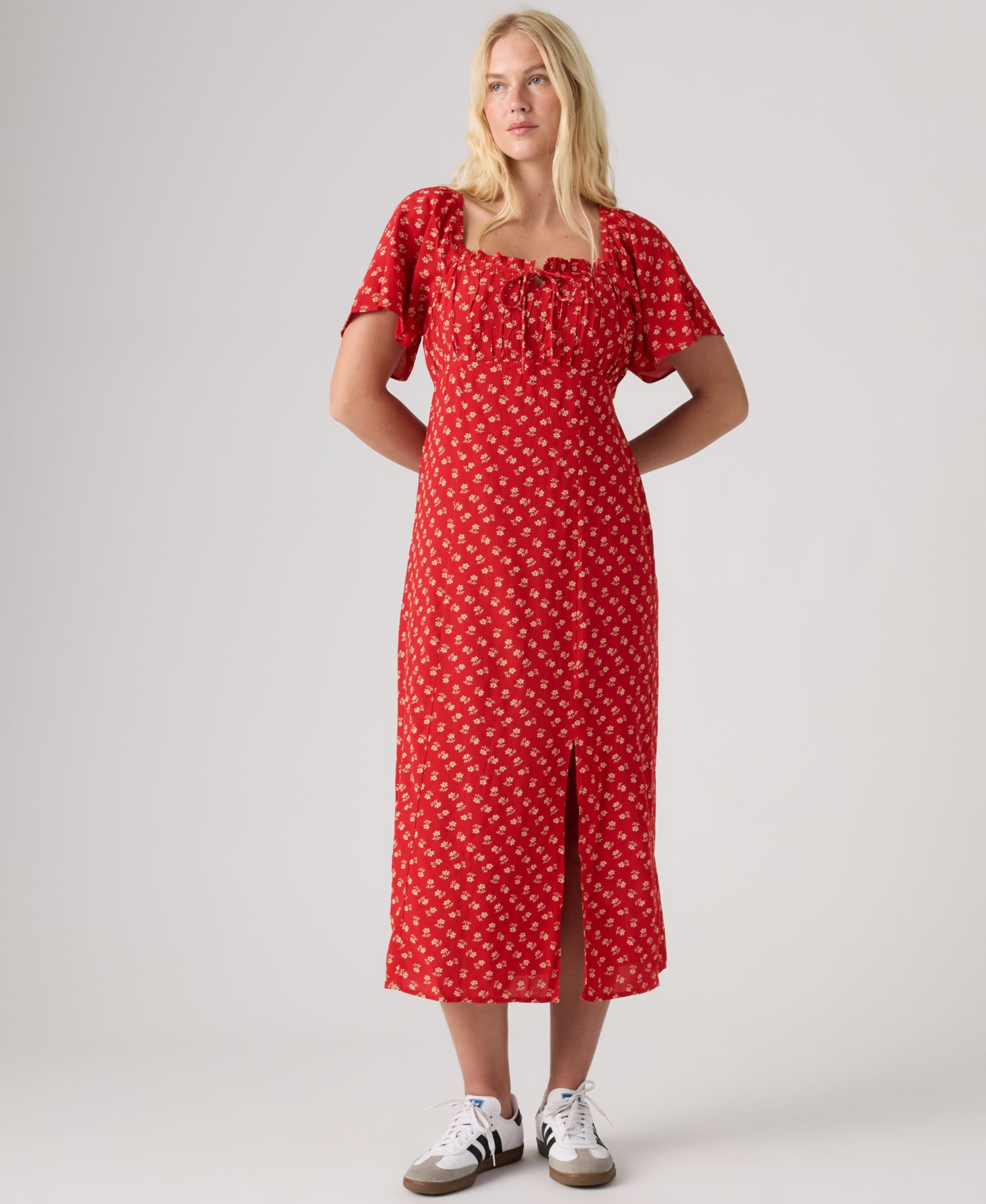 Premium Women's Amara Column Flutter-Sleeve Midi Dress