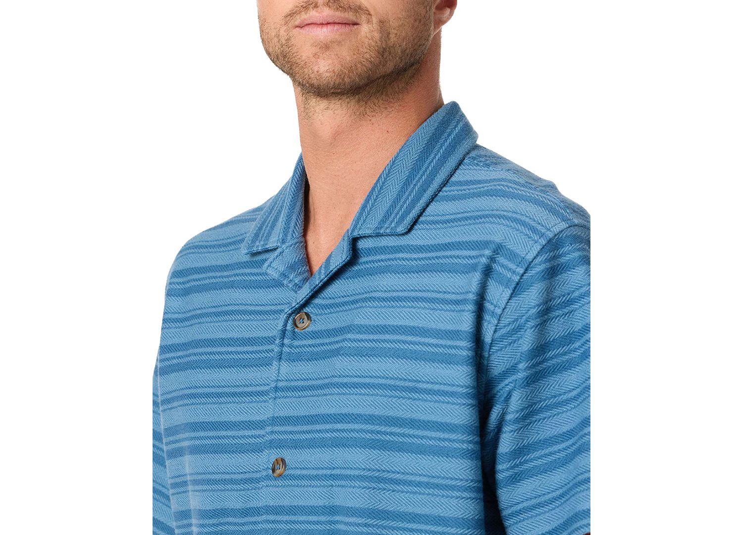 Men's Striped Herringbone Camp Collar Shirt