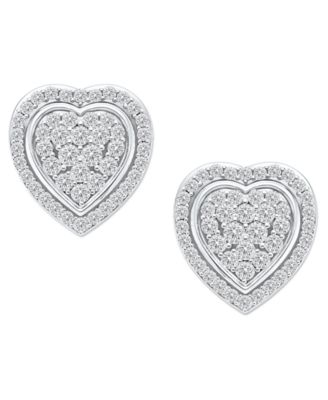 Diamond Heart Cluster Stud Earrings (1/2 ct. t.w.) in Sterling Silver