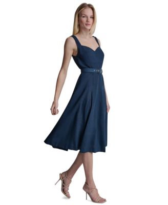 Dkny Women's Seated Bodice Sweetheart Neck Midi Dress - Indigo