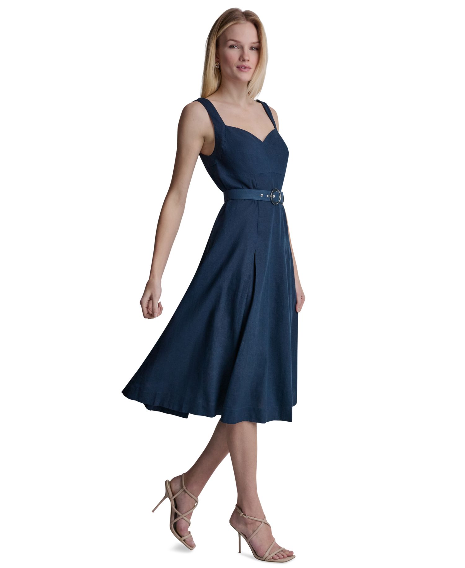 Women's Seated Bodice Sweetheart Neck Midi Dress