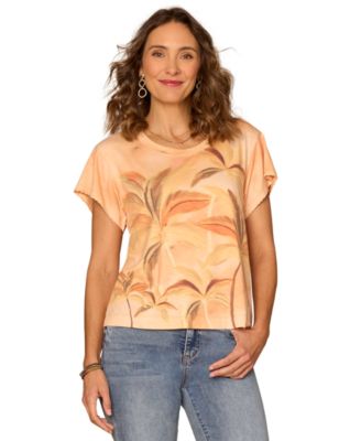 Petite Short-Sleeve Crewneck Embroidery Detail Knit T-Shirt