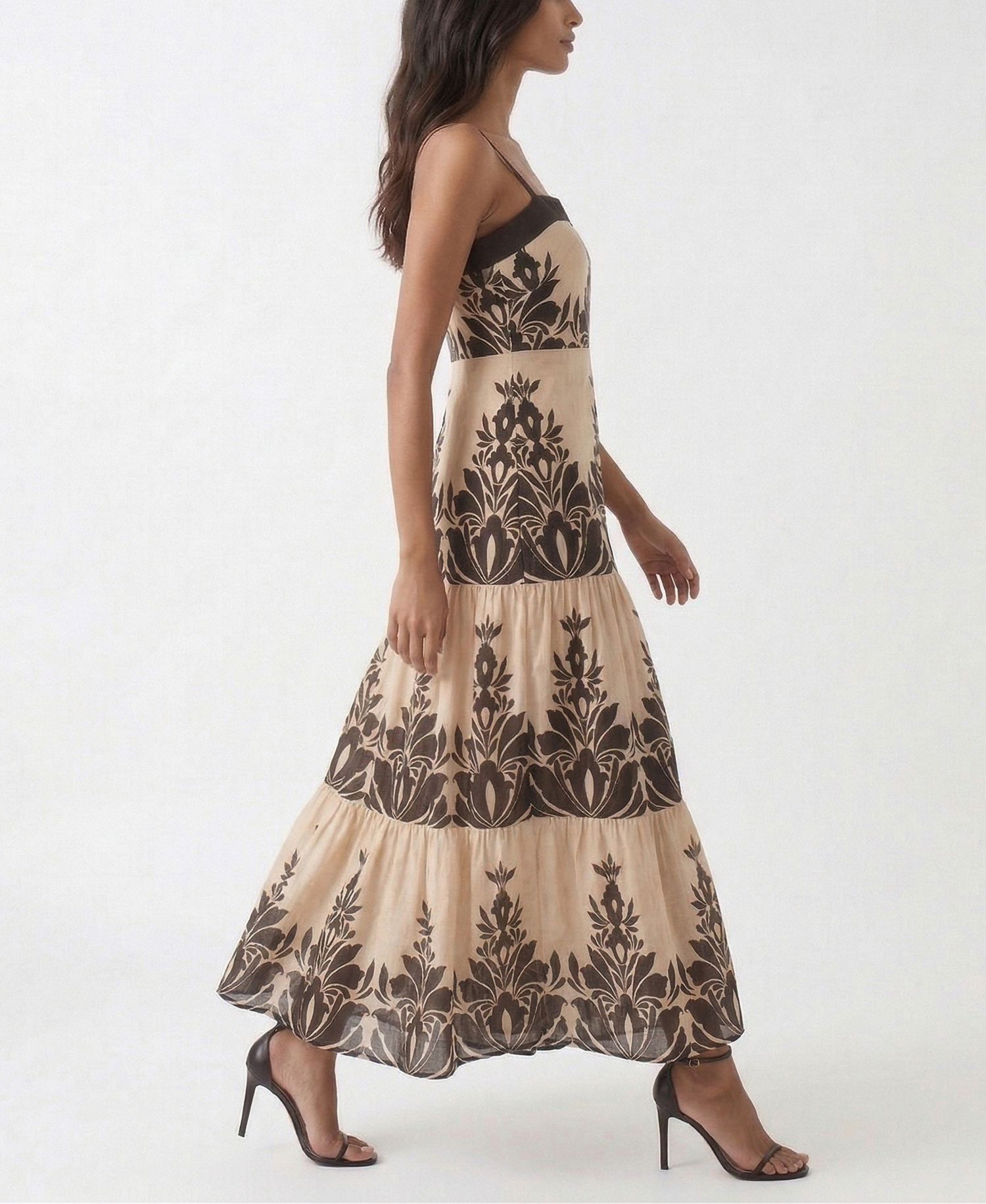Women's Tiered A-Line Square Neck Midi Dress