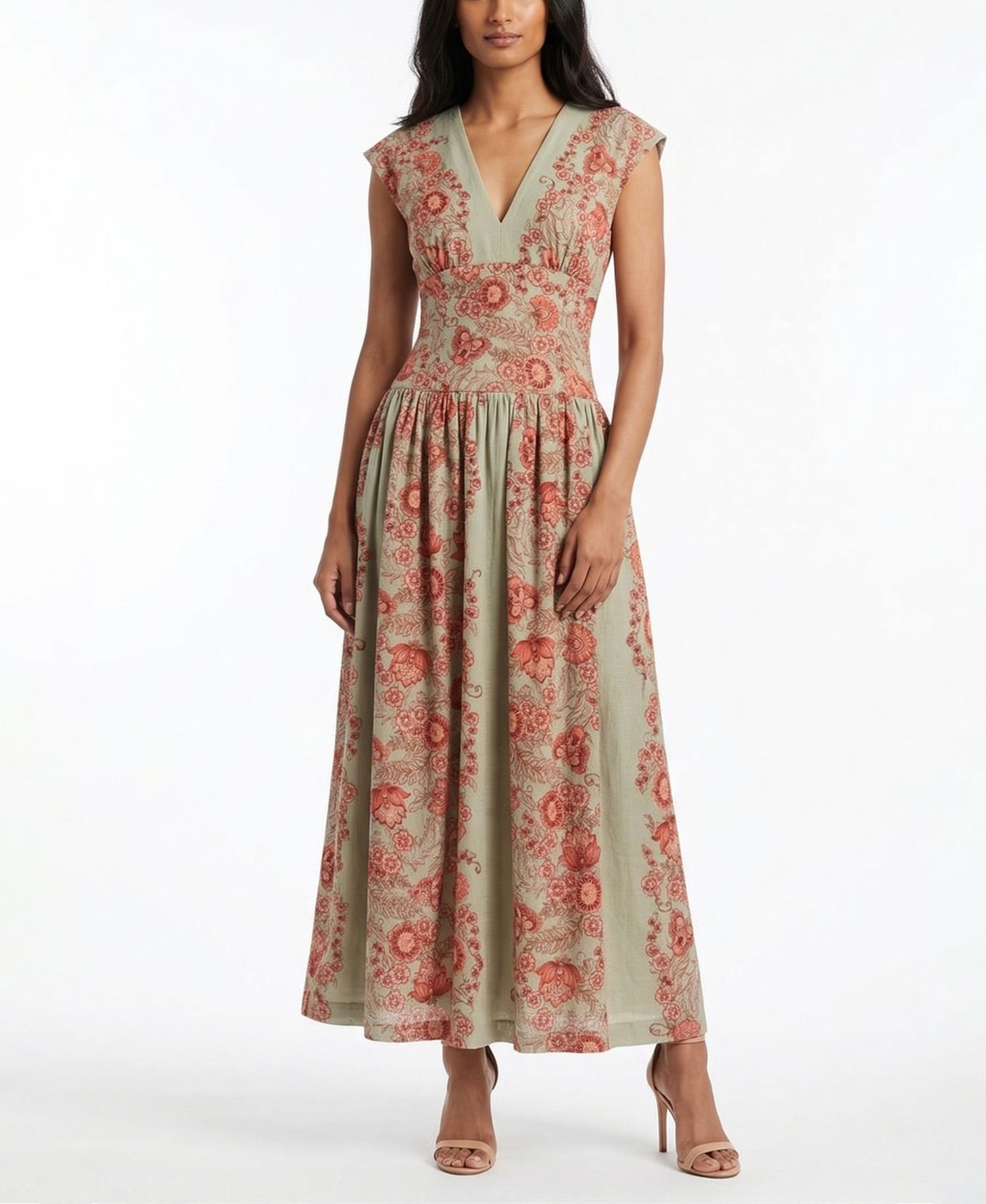 Women's V-Neck Floral Print A-Line Dress