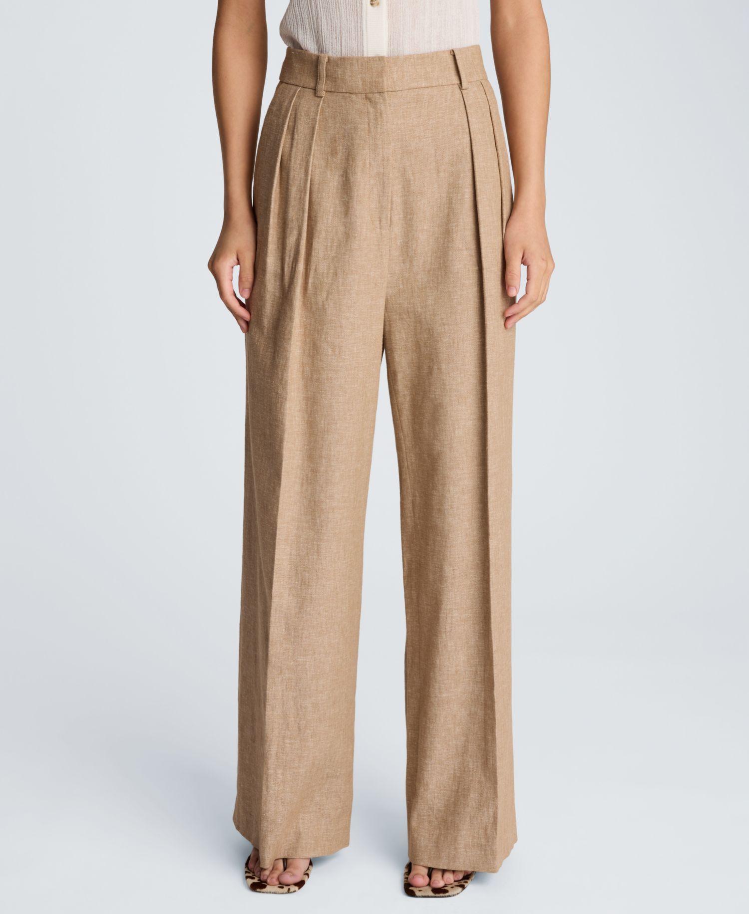Women's Double Pleat Wide Leg Linen Blend Pants