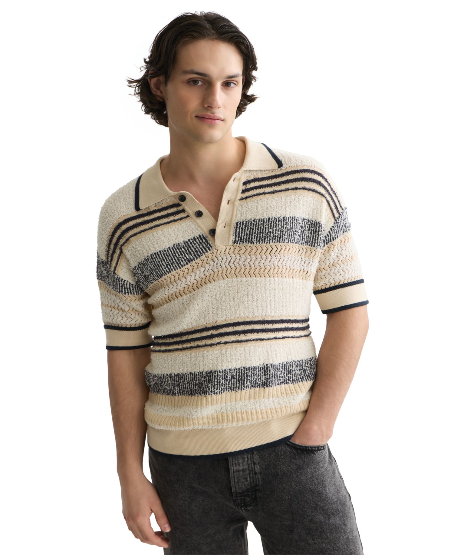 Men's Striped Short-Sleeve Knit Polo