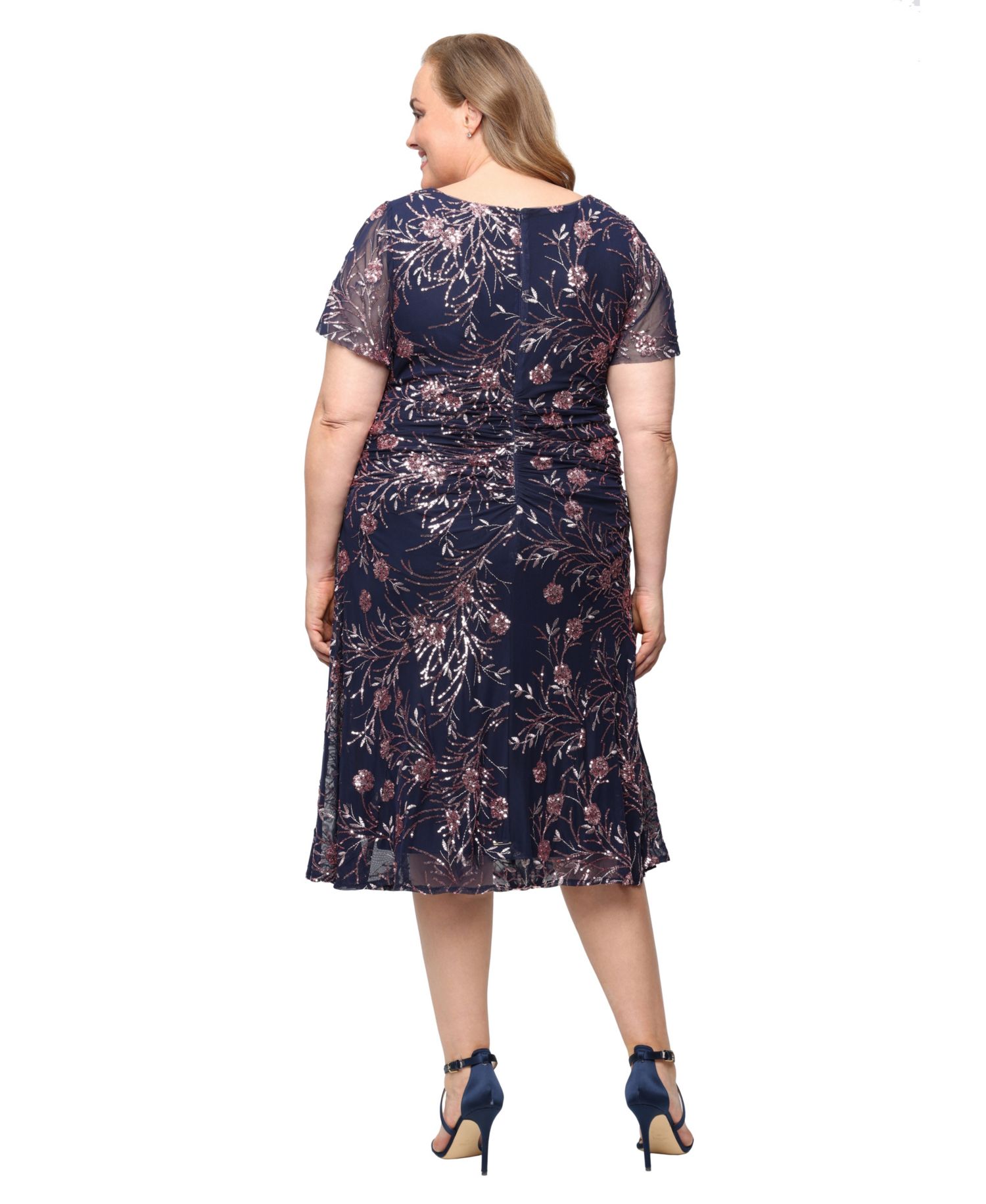 Plus Size Tea Length Stretch V-Neck Dress