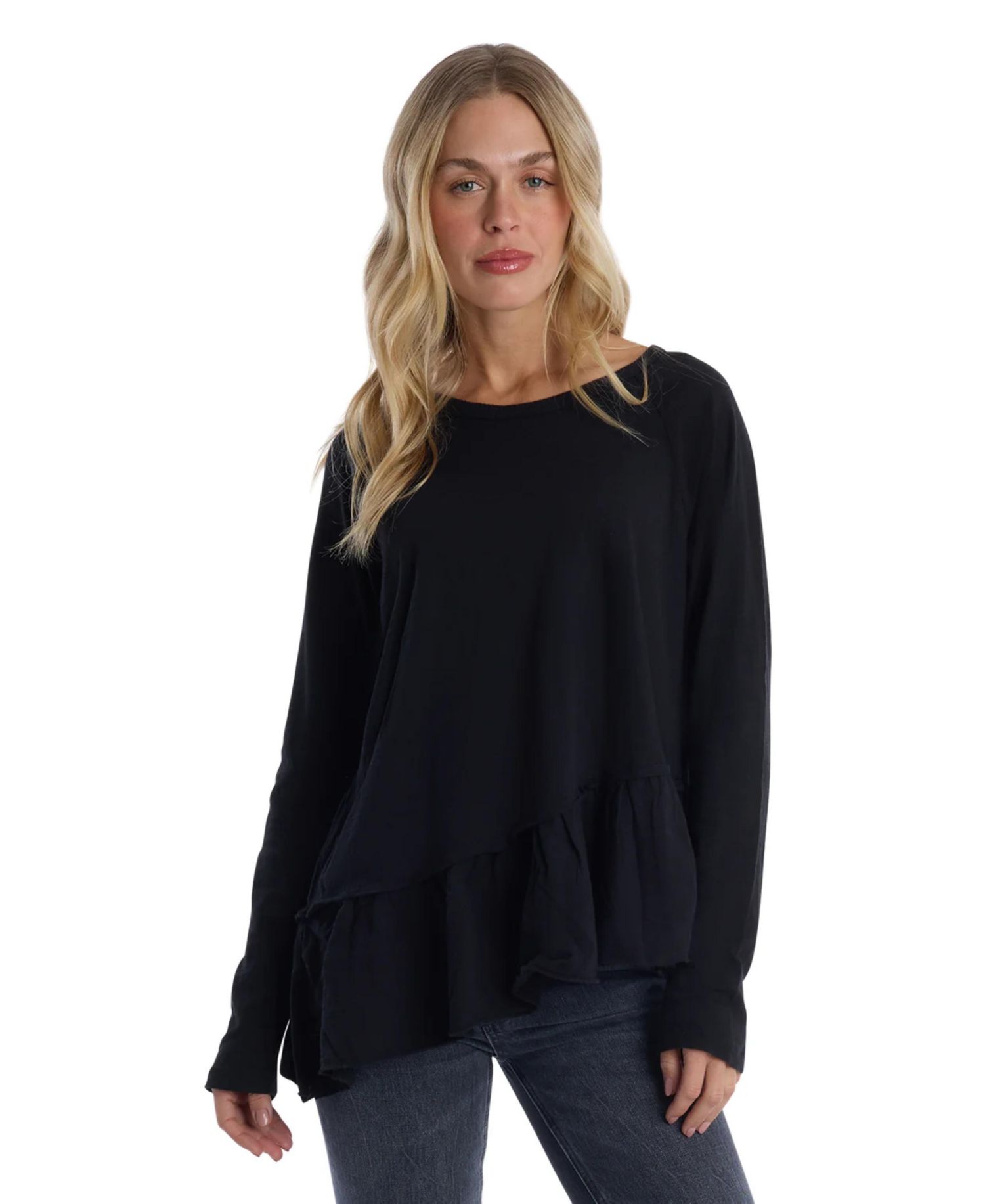 Women's Clothing Raglan Long Sleeve Asymmetric Peplum
