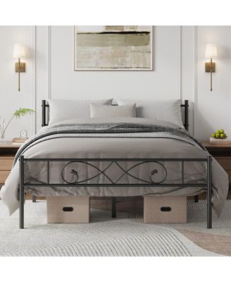 Metal Platform Bed Frame with Decorative Headboard and Footboard, Underbed Storage, Box Spring Not Required