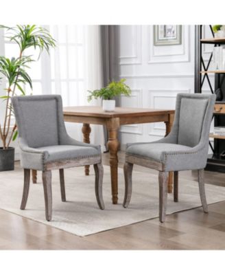 Ultra Side Dining Chair with Upholstered Fabric Seat Solid Wood Legs and Nailhead Trim Set of 2