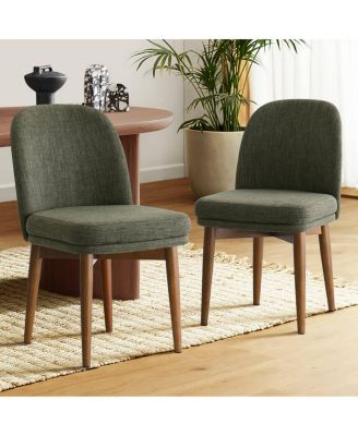 Linen Blend Upholstered Dining Chairs Set of 2, Walnut Wood Legs
