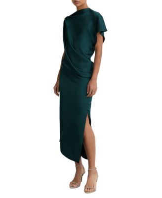 Women's Kenzie Satin Asymmetric Draped Midi Dress