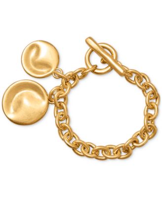 Donna Karan Worn 24k Gold Plated Wave Coin Flex Bracelet - Gold