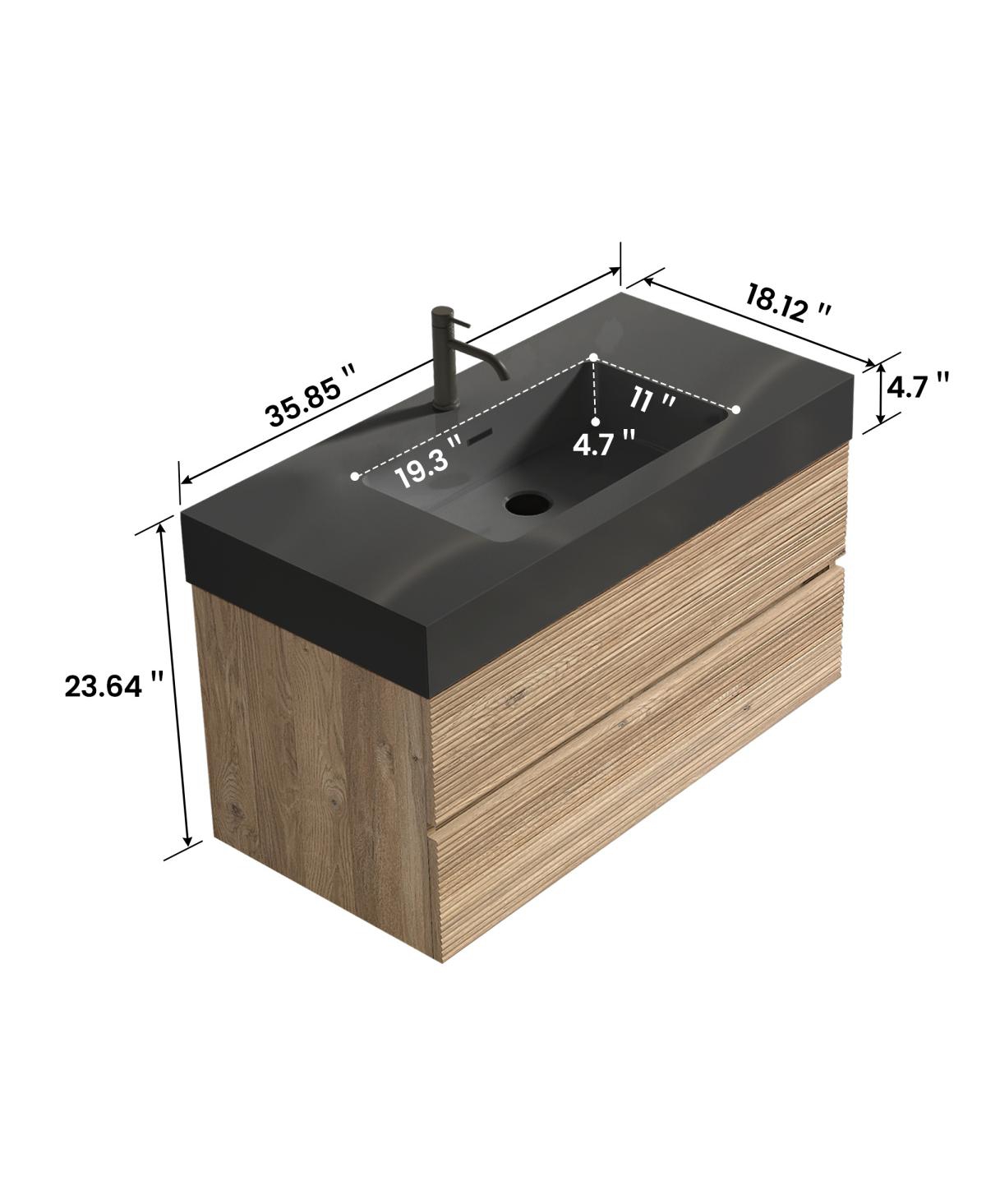 Sillysis Mid-Century Modern Bathroom Vanity with Double Drawers, Quartz Basin