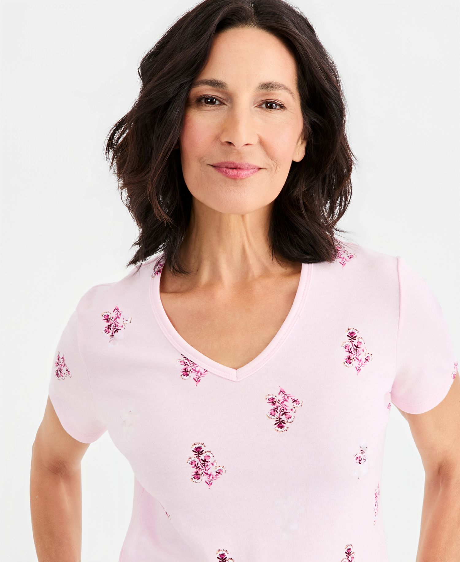 Petite V-Neck Floral T-Shirt