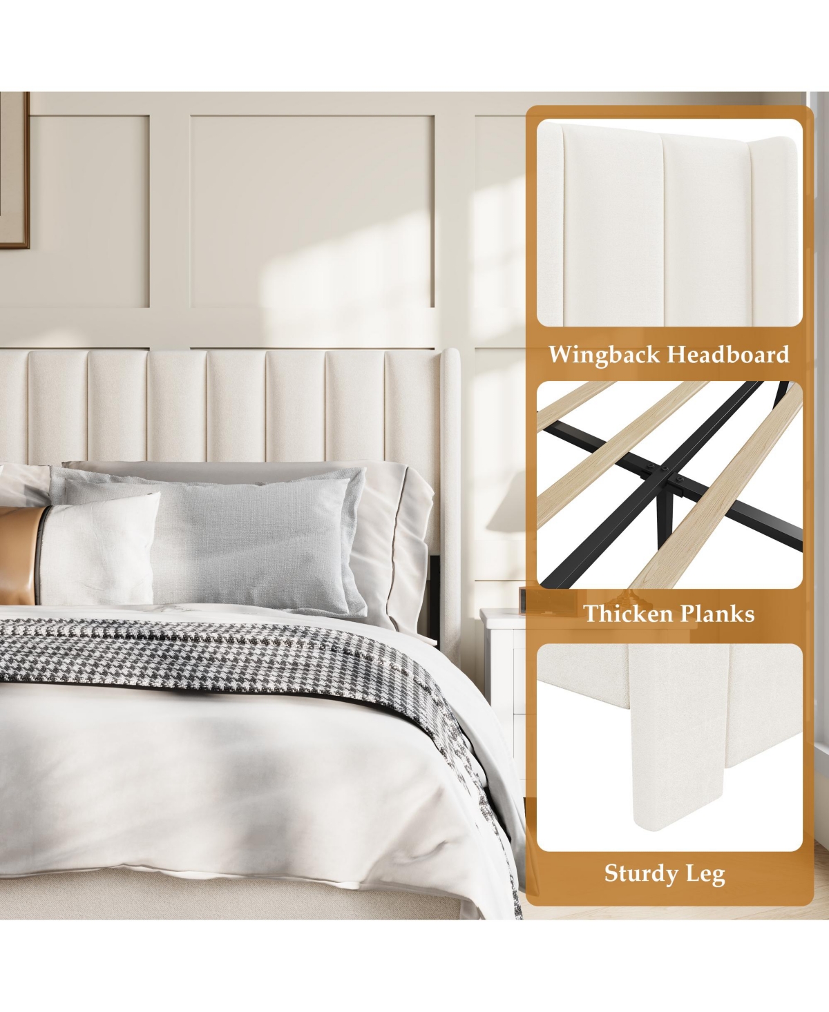 Homfan Bed Frame with 2 Storage Drawers, Velvet Upholstered Platform Bed, No Box Spring Needed, Noise Free