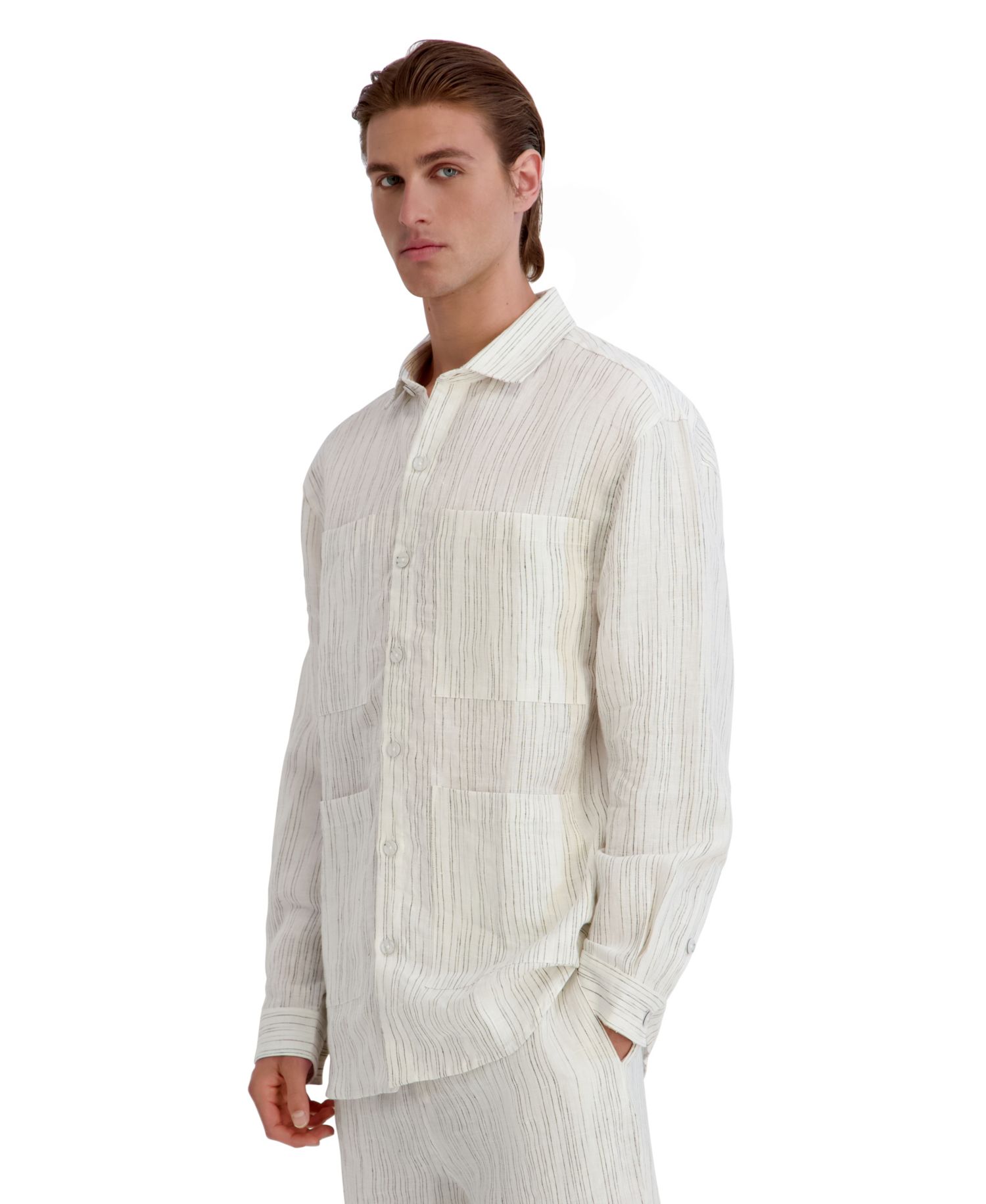 Men's Relaxed-Fit Striped Linen Shirt Jacket
