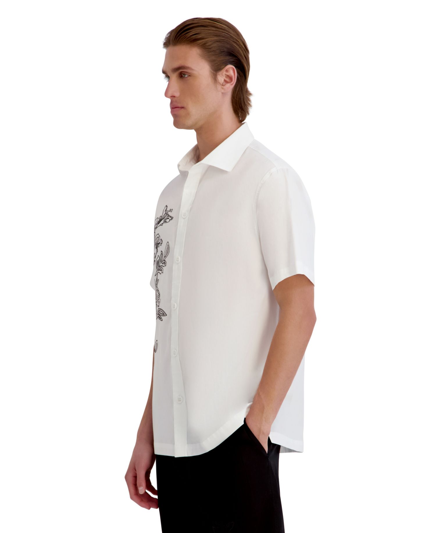 Men's Laser Cut Embroidered Flower Woven Shirt
