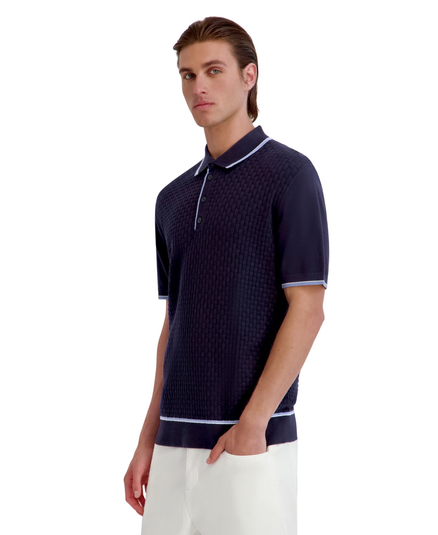 Мужское поло KARL LAGERFELD PARIS Basket Weave Short-Sleeve Polo Shirt, цвет: Тёмно-синий — фото 3