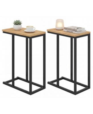 2PCS C-shaped End Table w/Adjustable Foot Pads Small Snack Table for Bedroom Rustic Brown