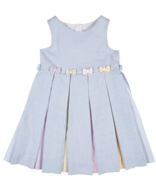 Little Girl Multicolor Seersucker Pleated Dress