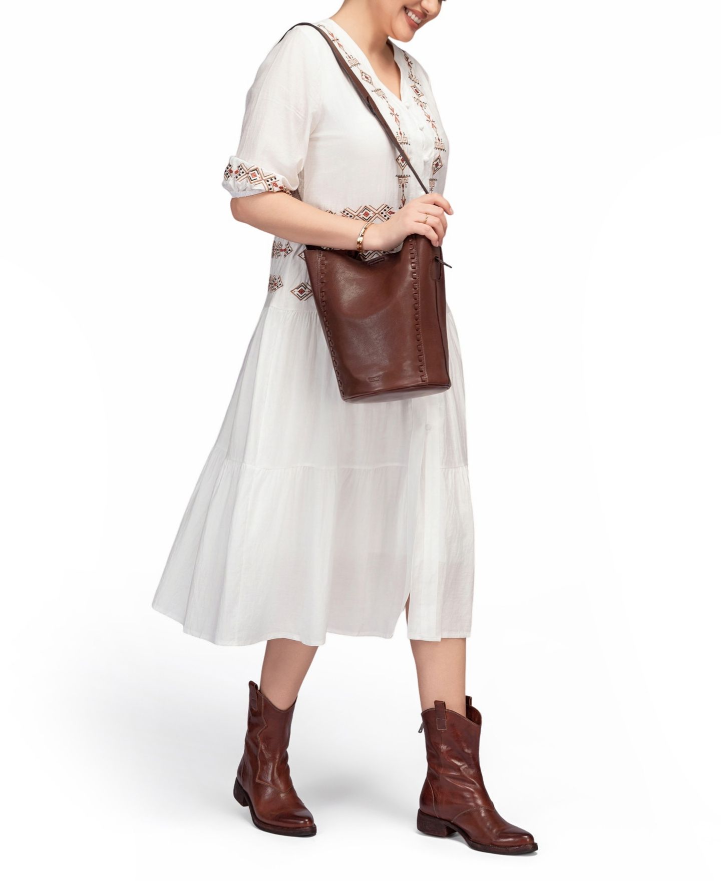 Женская сумка OLD TREND Juniper Small Leather Crossbody Bucket, цвет: Кофейный коричневый — фото 2