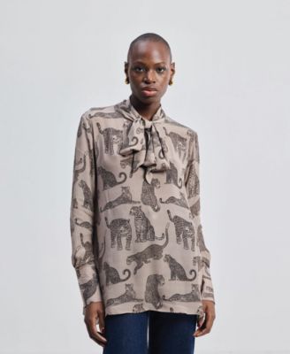 Women's Relaxed-Fit Top with Front-tie in Animal Print