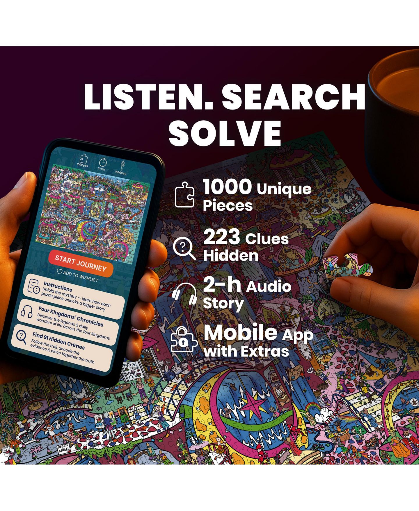 Детский пазл Quokka Blush Lotus Kingdom 1000-Piece Search-and-Find Audio Story Puzzle, Ages 14+, цвет: Пудровый — фото 6
