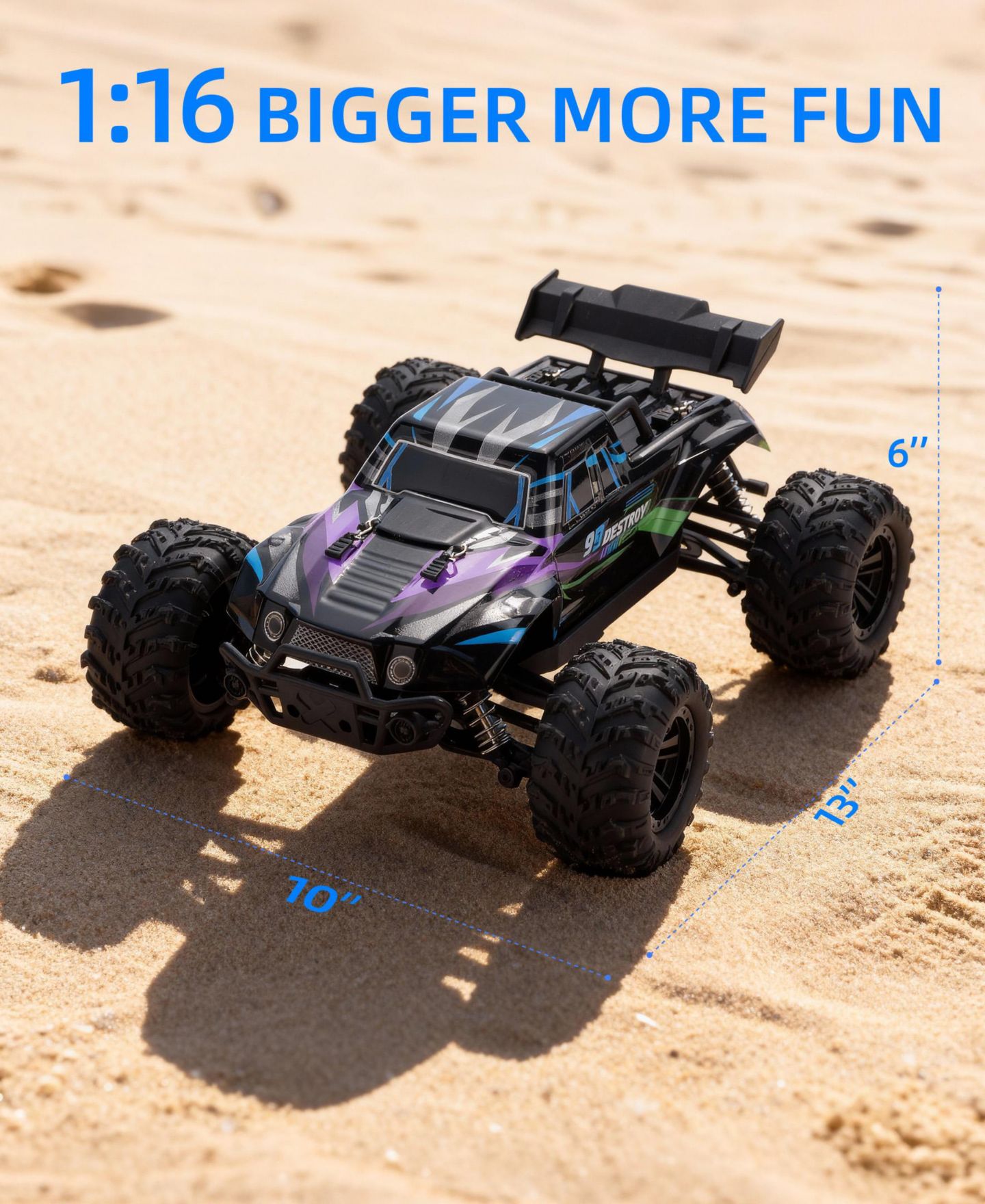 Радиоуправляемая машинка Sugift 4WD 1:16 со светодиодами и двумя аккумуляторами, цвет: Чёрный — фото 3