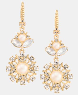 Crystal & Imitation Pearl Double Drop Earrings 