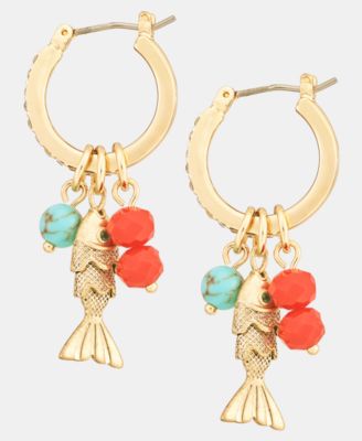 Fish & Bead Charm Hoop Earrings