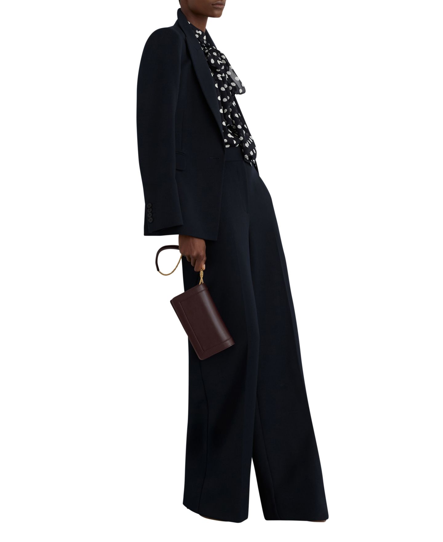 Женская блузка REISS Aliana Polka-Dot Tie-Neck, цвет: Navyivory — фото 6