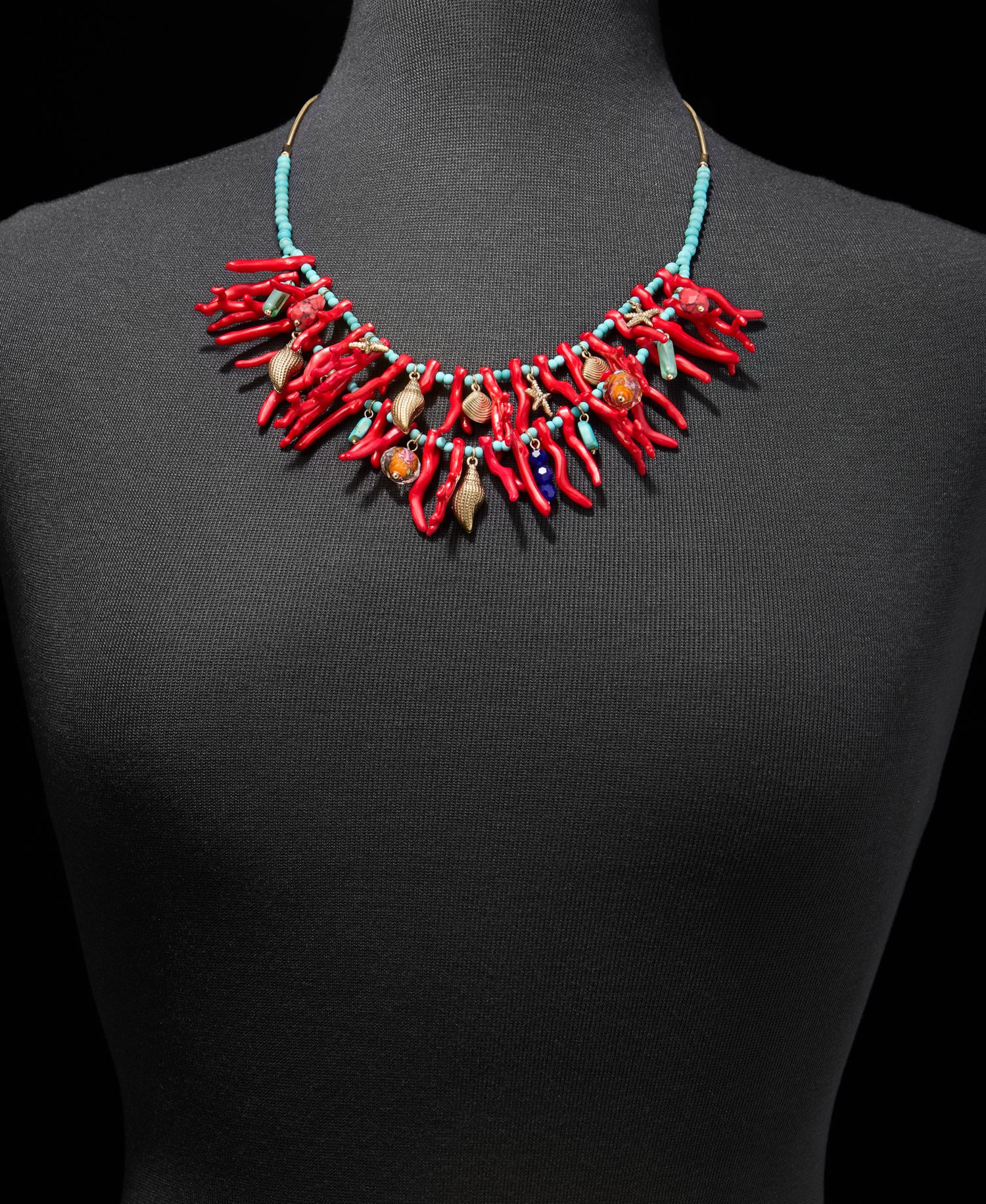 Sealife Charm Beaded 28" Layered Statement Necklace