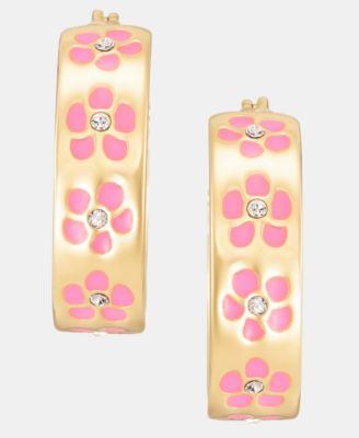 Karl Lagerfeld Paris Gold-Tone Enamel Flower Inlay Small Hoop Earrings, 0.68