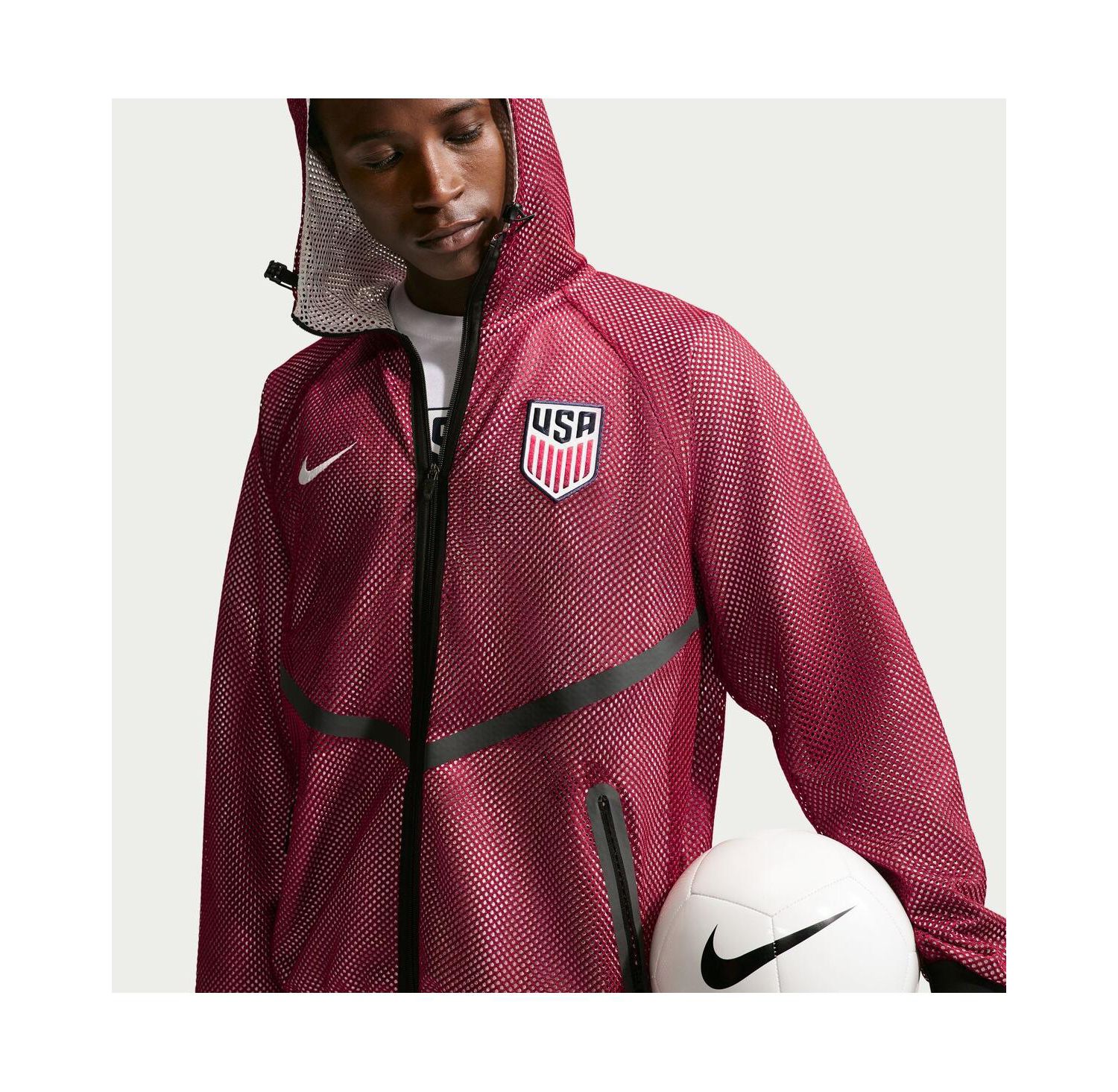 Men's Red USMNT 2026 Anthem Mesh Dri-FIT Full-Zip Hooded Jacket