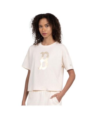 Women's Cream Boston Red Sox Pastels Boxy Cropped T-Shirt